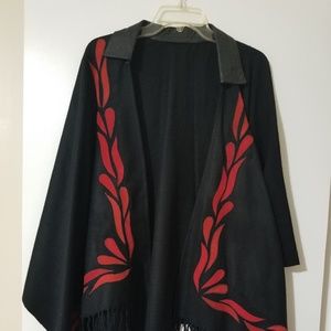 Black and red wool poncho, made in Ecuador